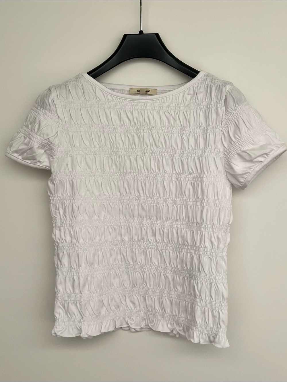 Madewell Smocked Short-Sleeve White Top